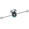 BodyCandy 14G Blue Pink Green Gem Baroque Flower Industrial Barbell 38mm — main product shot