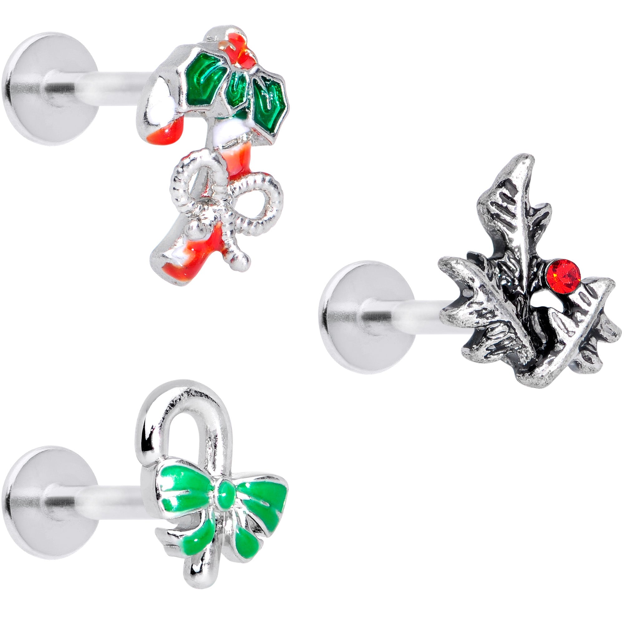 BodyCandy 16G 5/16 Red Gem Candy Christmas Labret Monroe Tragus Set of 3 — main product shot