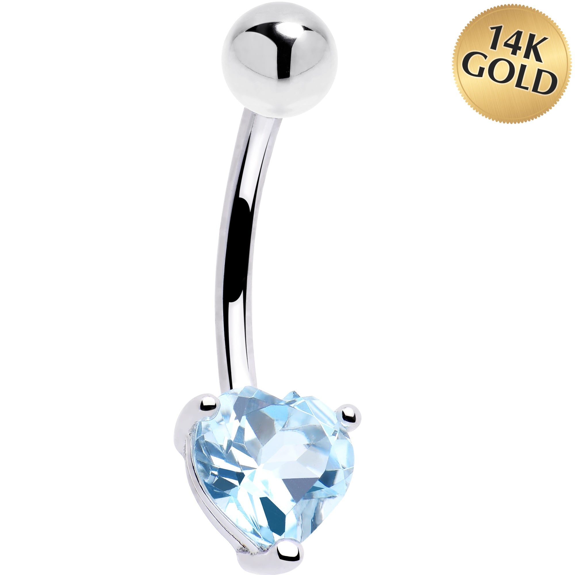 BodyCandy 16G 14k White Gold Genuine Blue Topaz Heart Belly Ring — main product shot