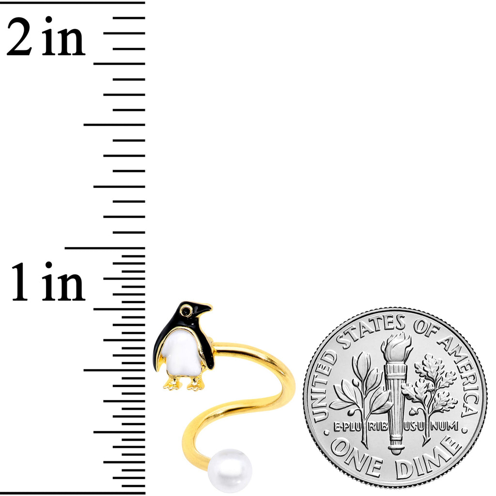 BodyCandy Gold Tone Winter Penguin Christmas Spiral Twister Belly Ring — detail close-up