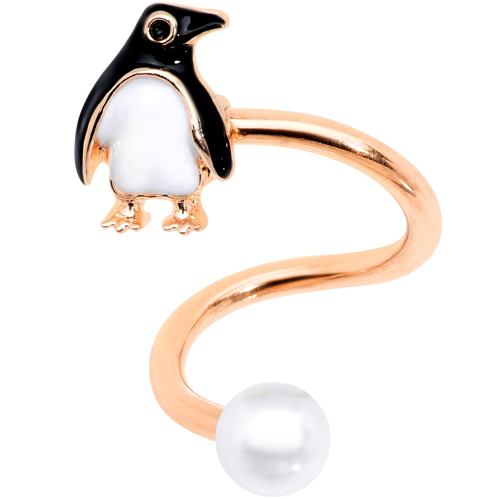 BodyCandy Rose Gold Tone Winter Penguin Christmas Spiral Twister Belly Ring — main product shot