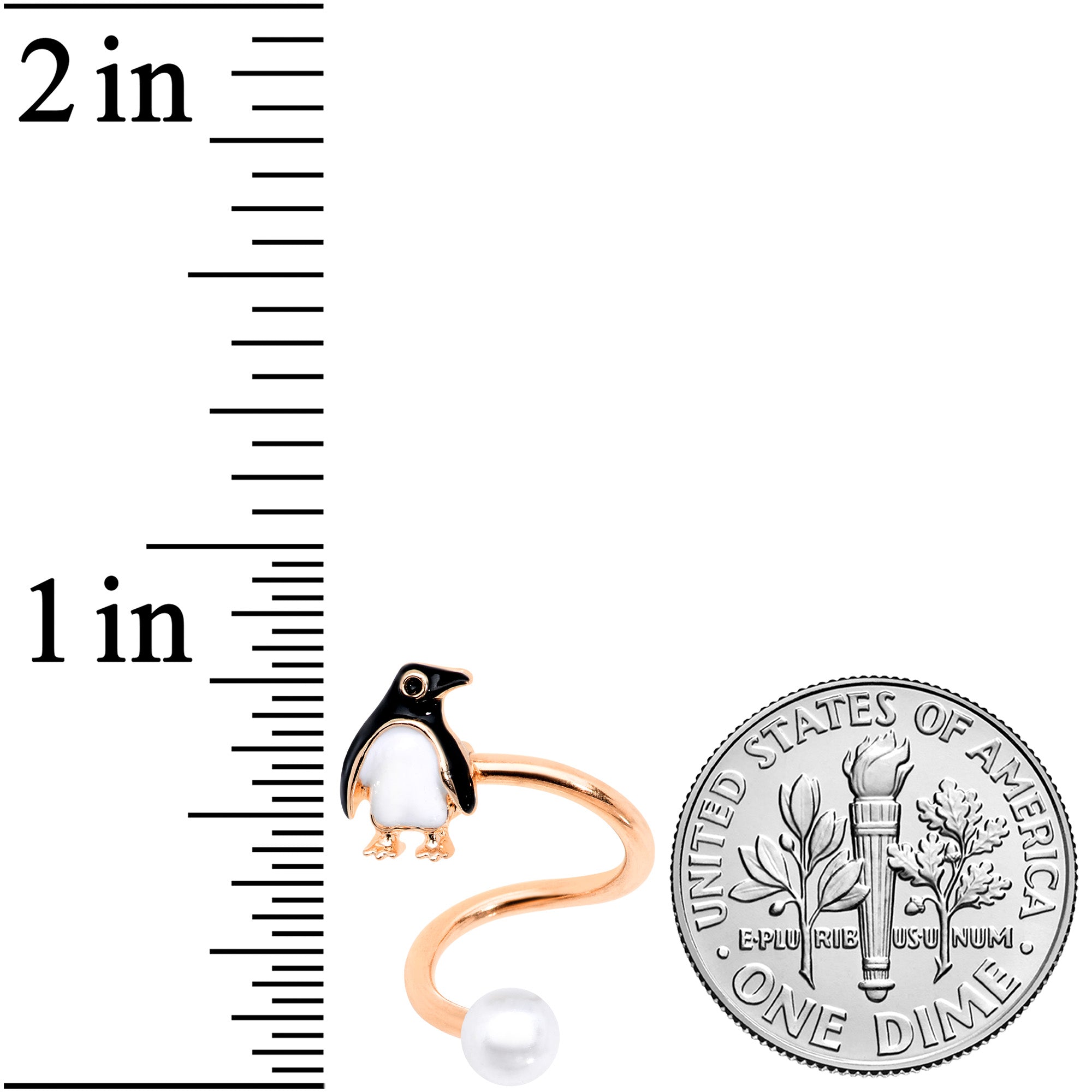 BodyCandy Rose Gold Tone Winter Penguin Christmas Spiral Twister Belly Ring — detail close-up