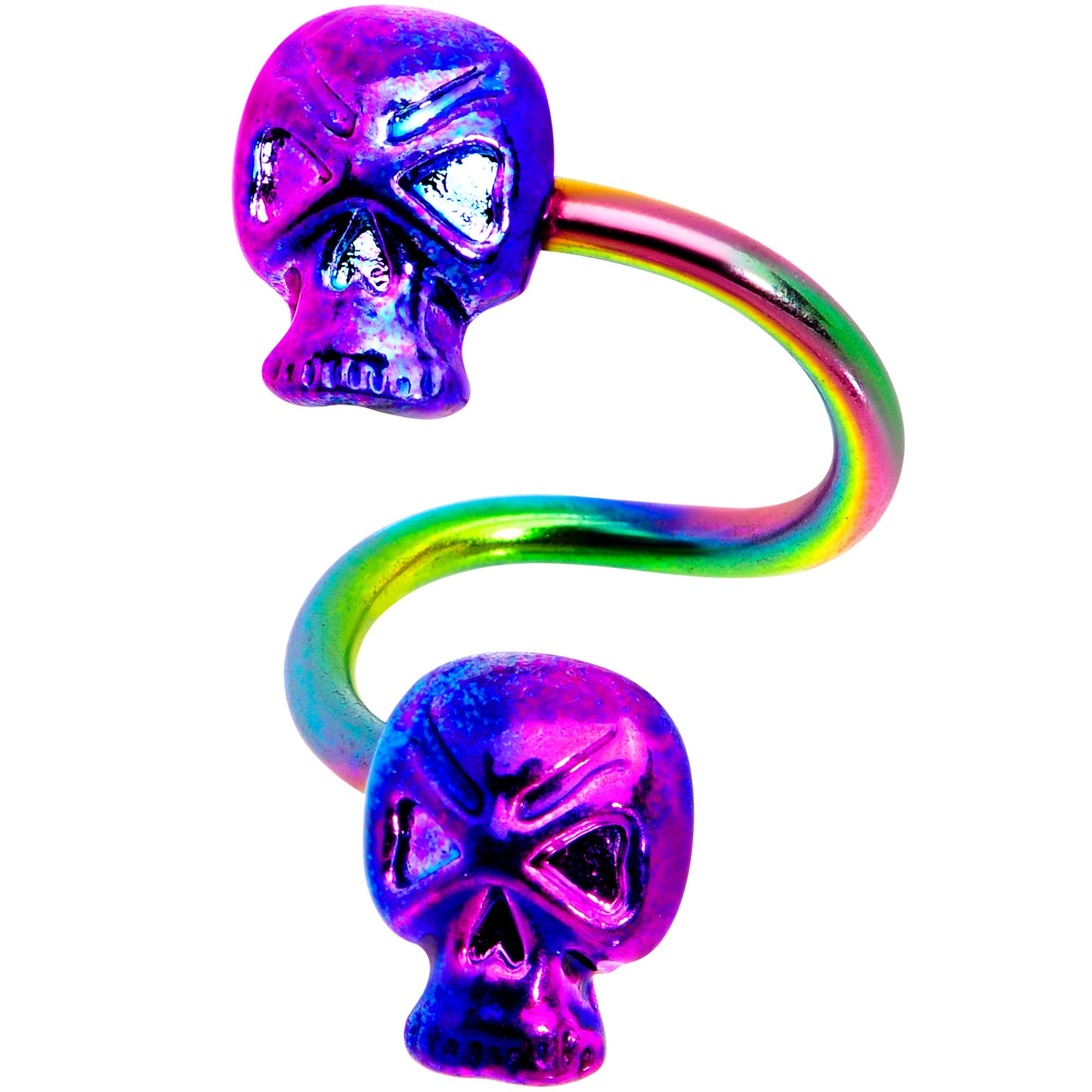 BodyCandy Rainbow Plated Scary Skull Spiral Twister Belly Ring — main product shot