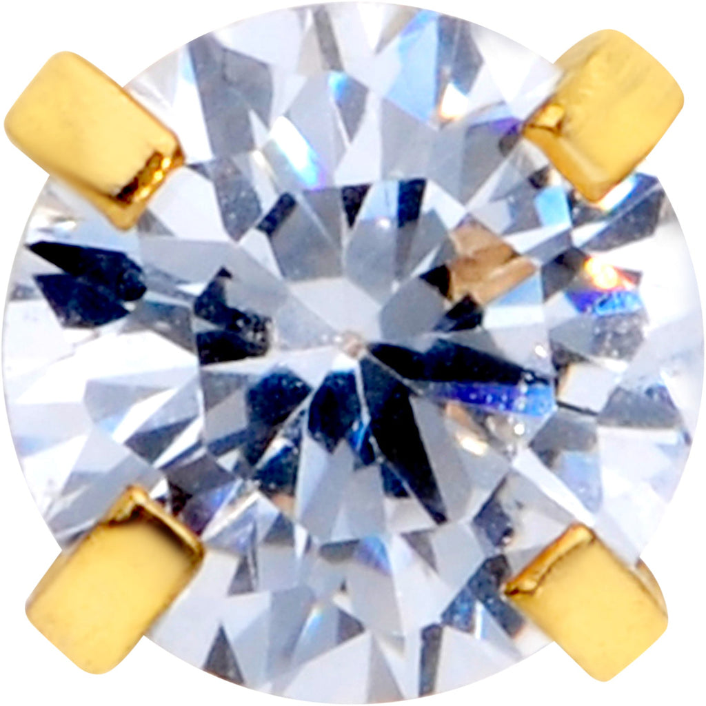 BodyCandy 16G 1/4 CZ Gem Gold PVD 3mm Threadless Push In Labret Tragus — detail close-up