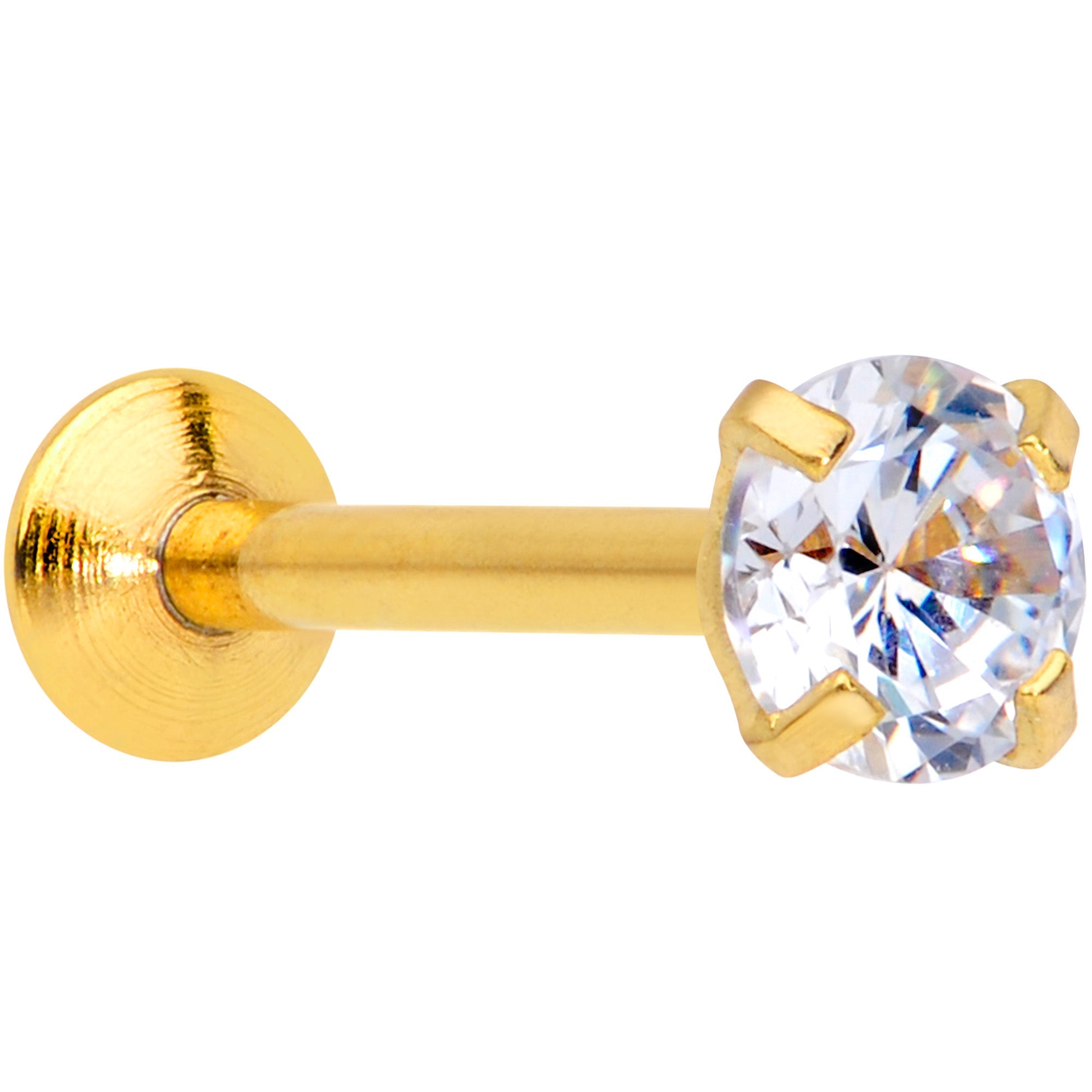 BodyCandy 18G 5/16 CZ Gem Gold PVD 3mm Threadless Push In Labret Tragus — main product shot
