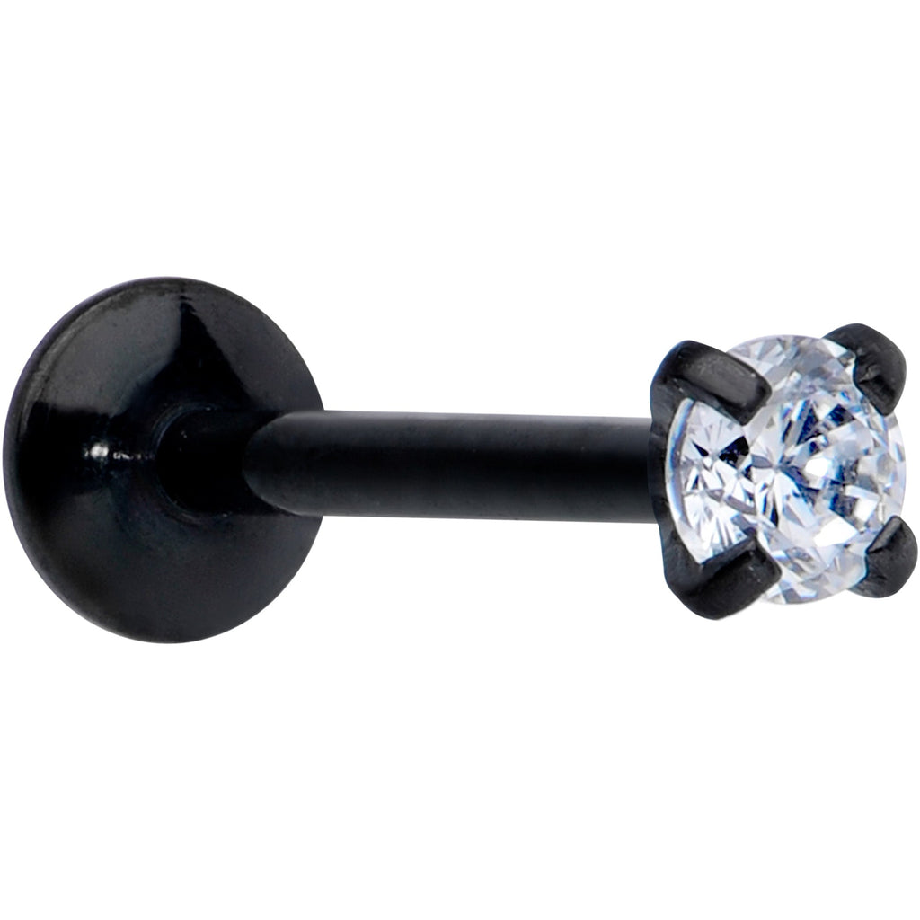 BodyCandy 20G 1/4 CZ Gem Black 2mm Threadless Push In Labret Tragus — main product shot