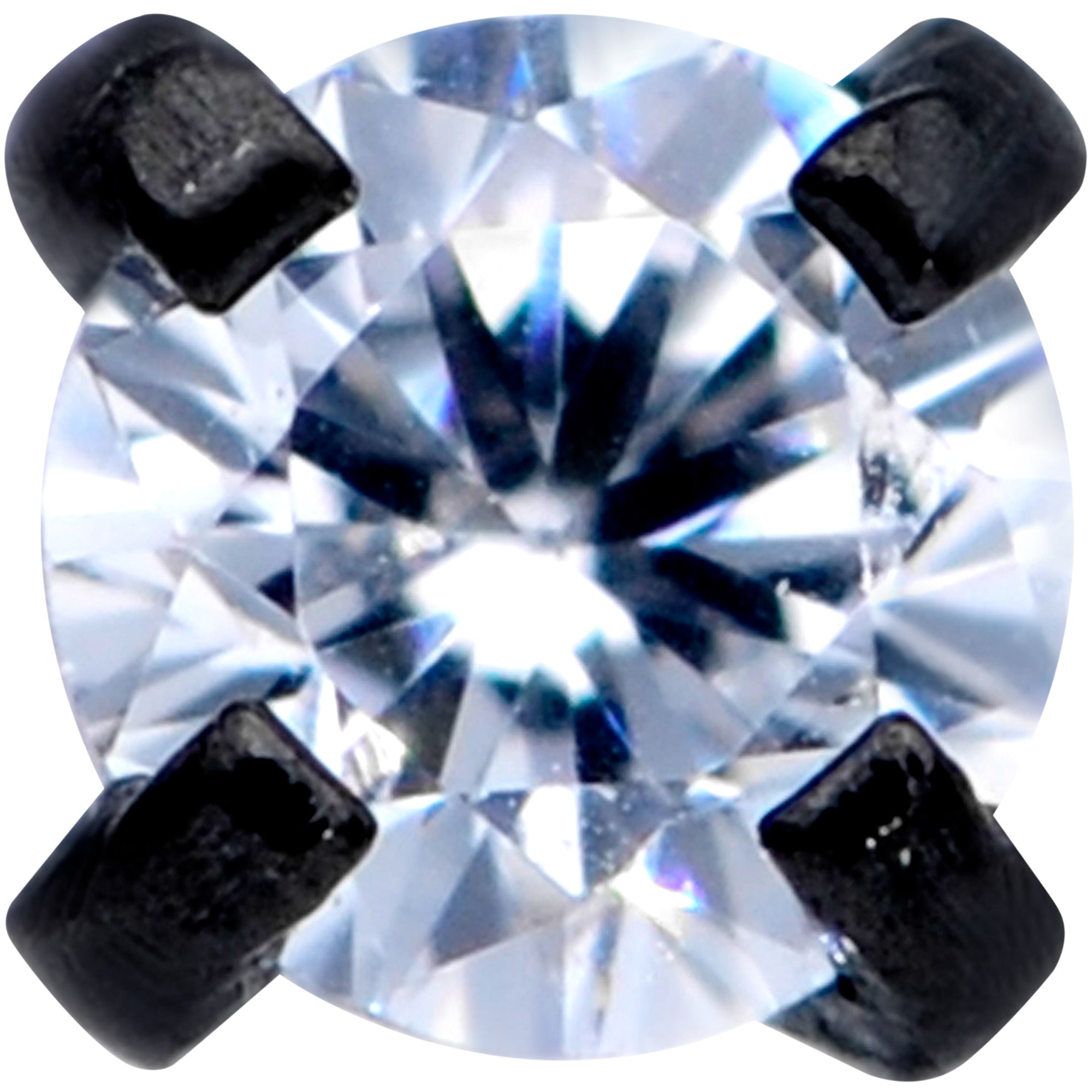BodyCandy 20G 1/4 CZ Gem Black 2mm Threadless Push In Labret Tragus — detail close-up