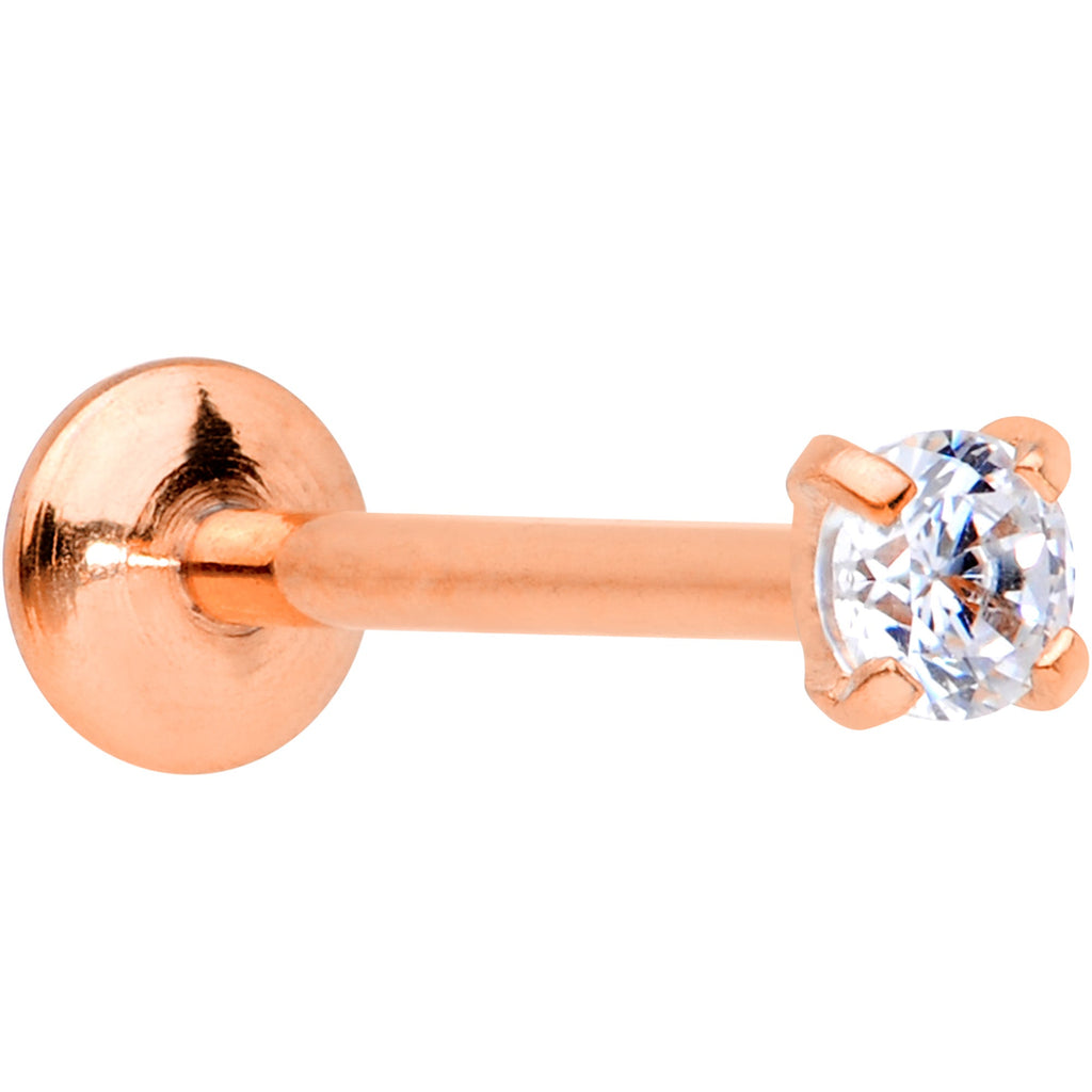 BodyCandy 20G 5/16 CZ Rose Gold PVD 2mm Threadless Push In Labret Tragus — main product shot