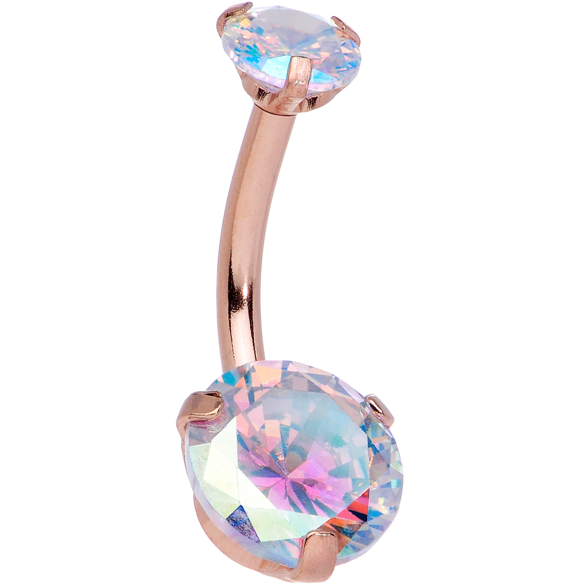 BodyCandy Aurora CZ Gem Rose Gold Tone Top Internally Threaded Belly Ring — main product shot