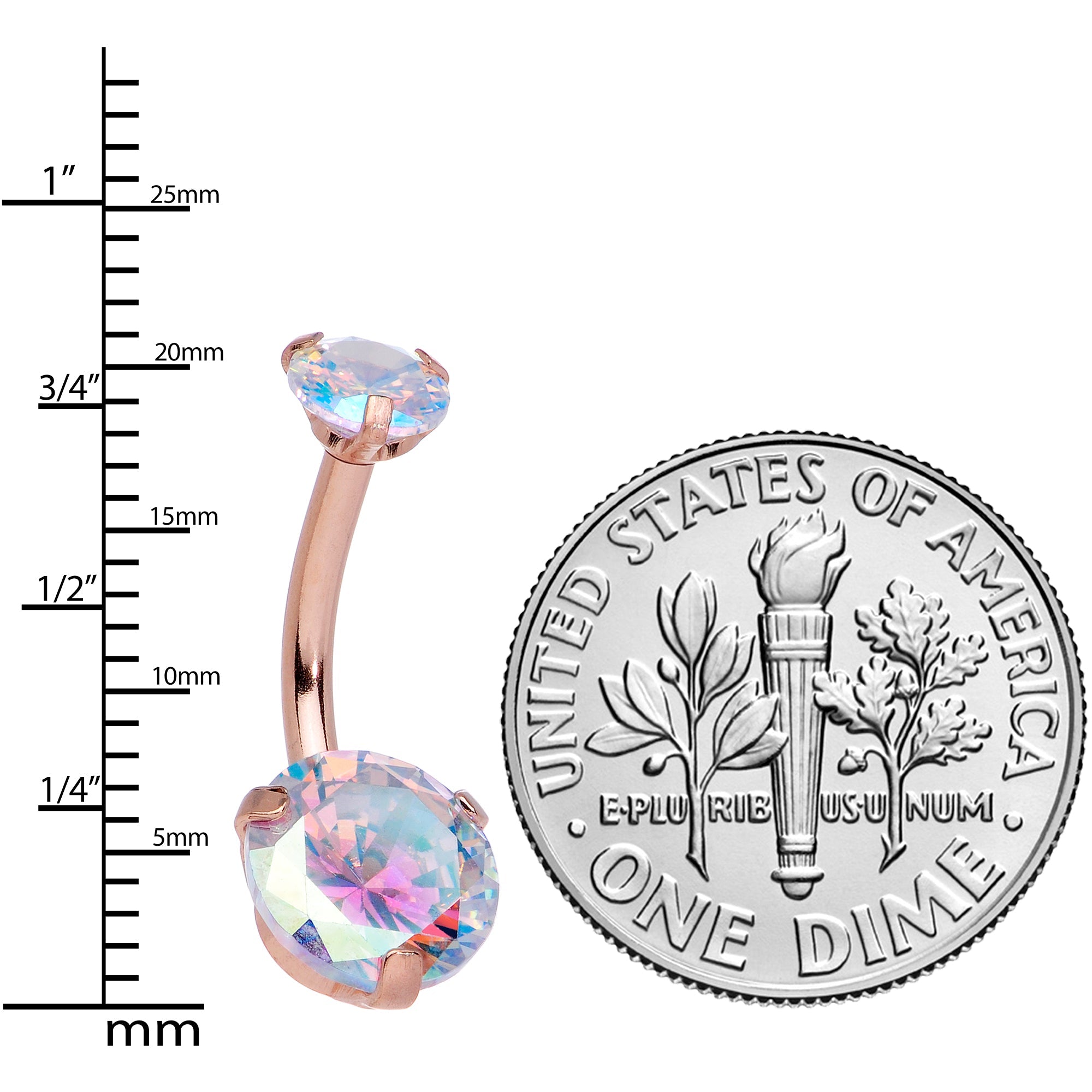 BodyCandy Aurora CZ Gem Rose Gold Tone Top Internally Threaded Belly Ring — lifestyle context