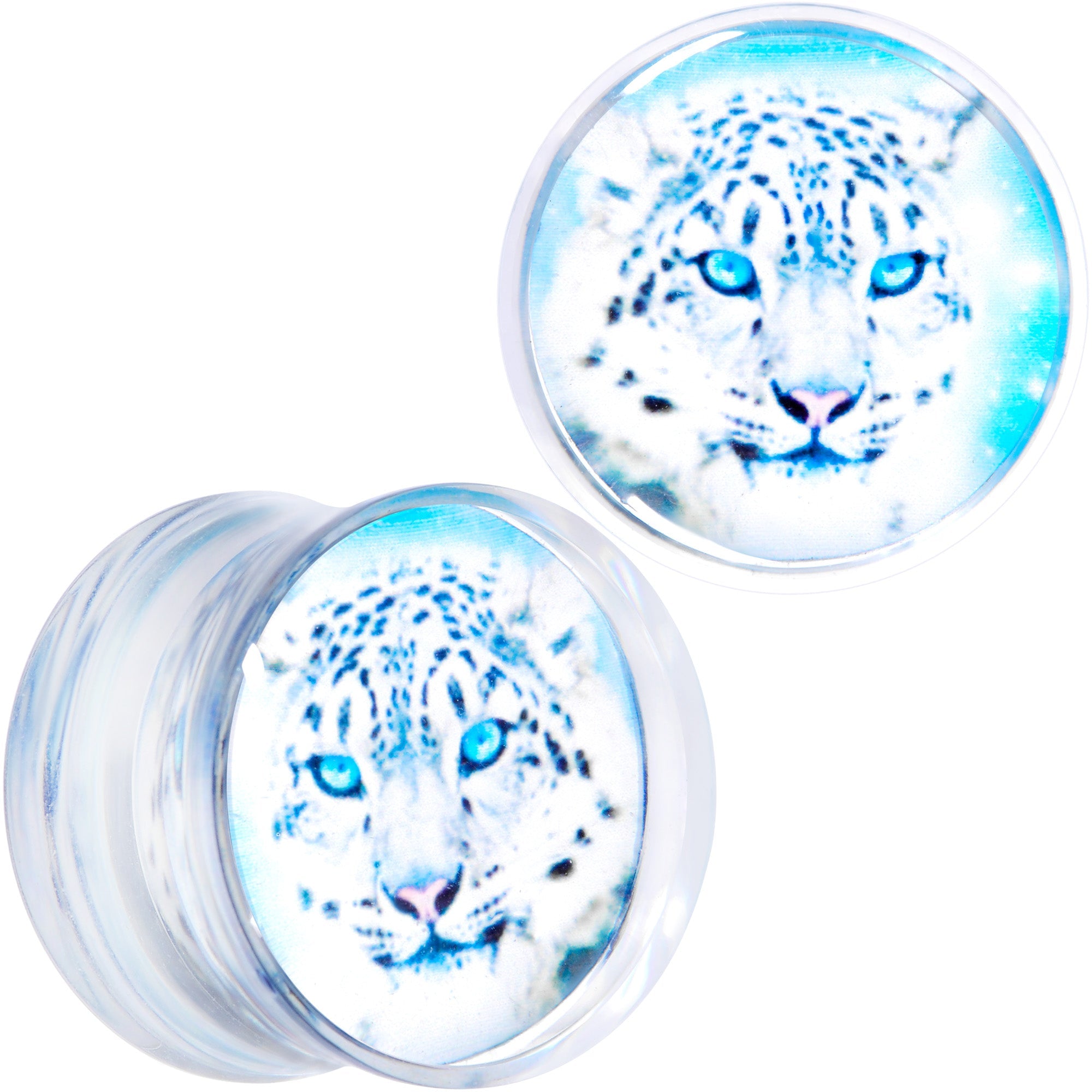 BodyCandy Clear Blue Acrylic Animal Cheetah Saddle Plug Set 2G to 1 Inch — packaging