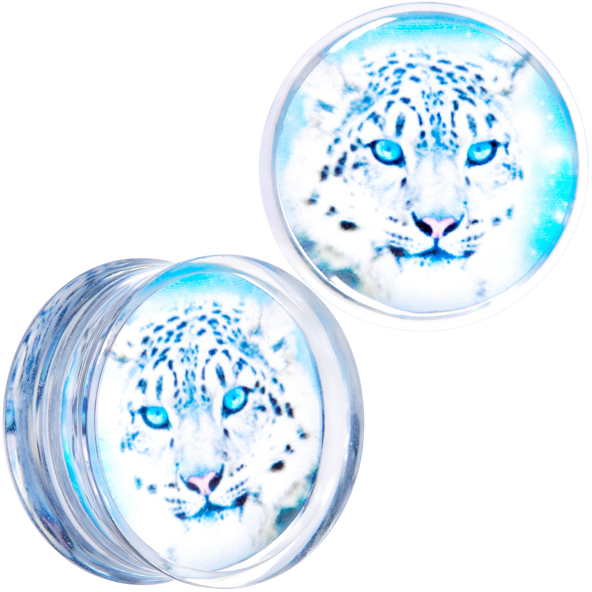 BodyCandy Clear Blue Acrylic Animal Cheetah Saddle Plug Set 2G to 1 Inch — fabric or material detail