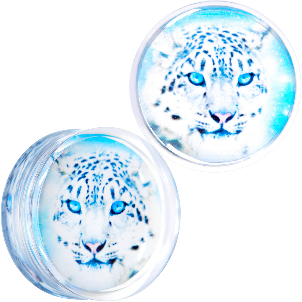 BodyCandy Clear Blue Acrylic Animal Cheetah Saddle Plug Set 2G to 1 Inch — product on model
