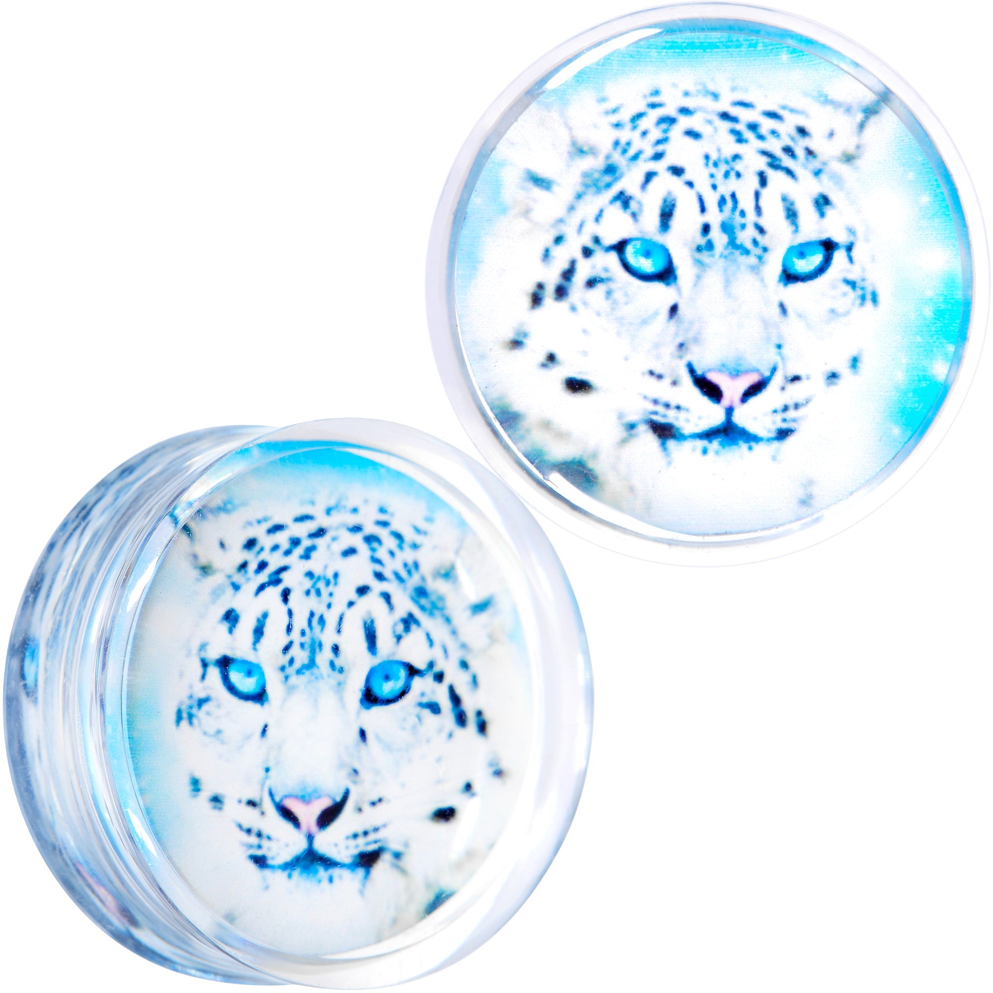 BodyCandy Clear Blue Acrylic Animal Cheetah Saddle Plug Set 2G to 1 Inch — product on model