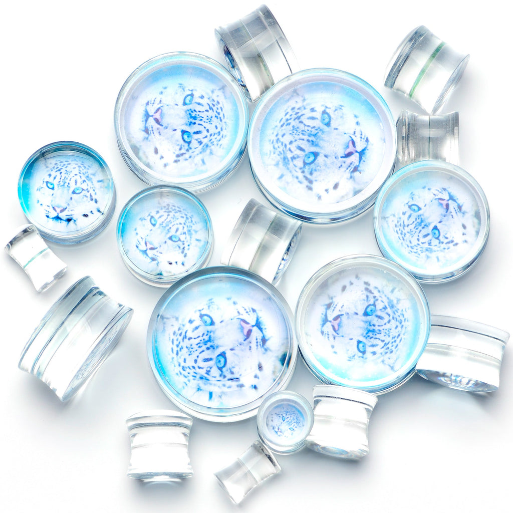 BodyCandy Clear Blue Acrylic Animal Cheetah Saddle Plug Set 2G to 1 Inch — main product shot