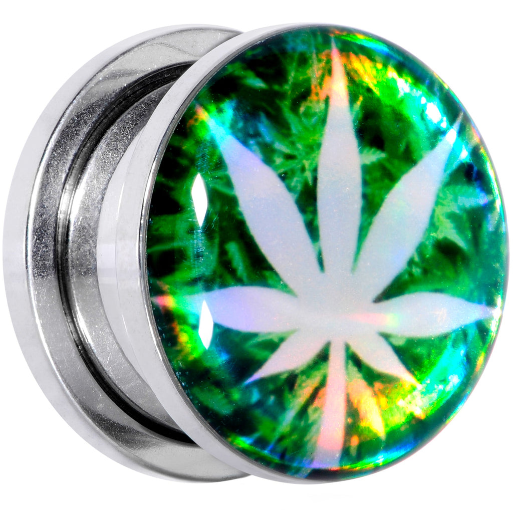 BodyCandy Green Hologram Marijuana Weed Leaf Screw Fit Plug Set 6G to 1 Inch — lifestyle context