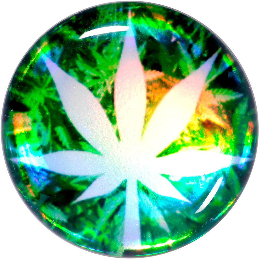 BodyCandy Green Hologram Marijuana Weed Leaf Screw Fit Plug Set 6G to 1 Inch — side view