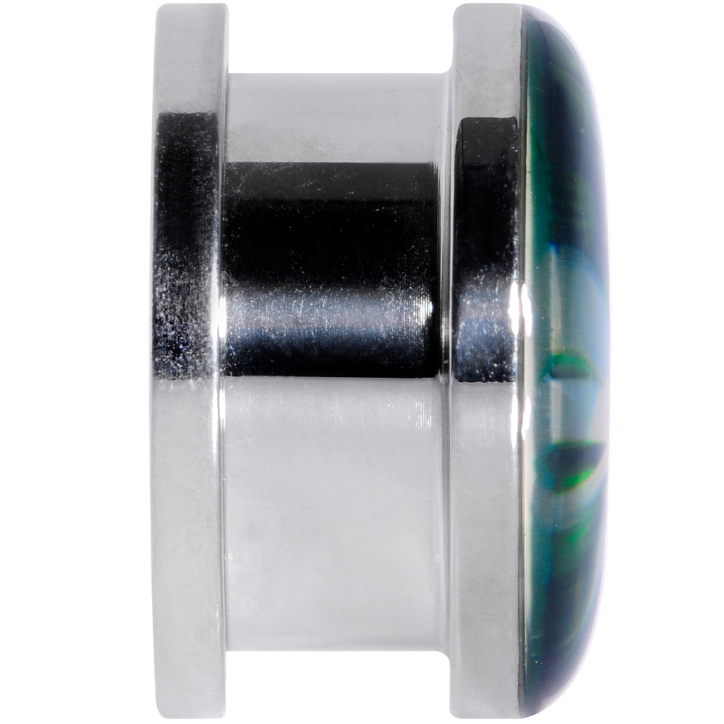 BodyCandy Green Hologram Marijuana Weed Leaf Screw Fit Plug Set 6G to 1 Inch — back view