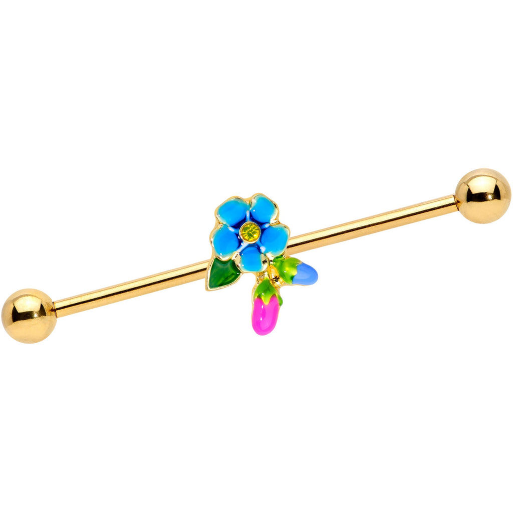 BodyCandy 14G Yellow Gem Gold Tone Neon Flower Industrial Barbell 38mm — main product shot