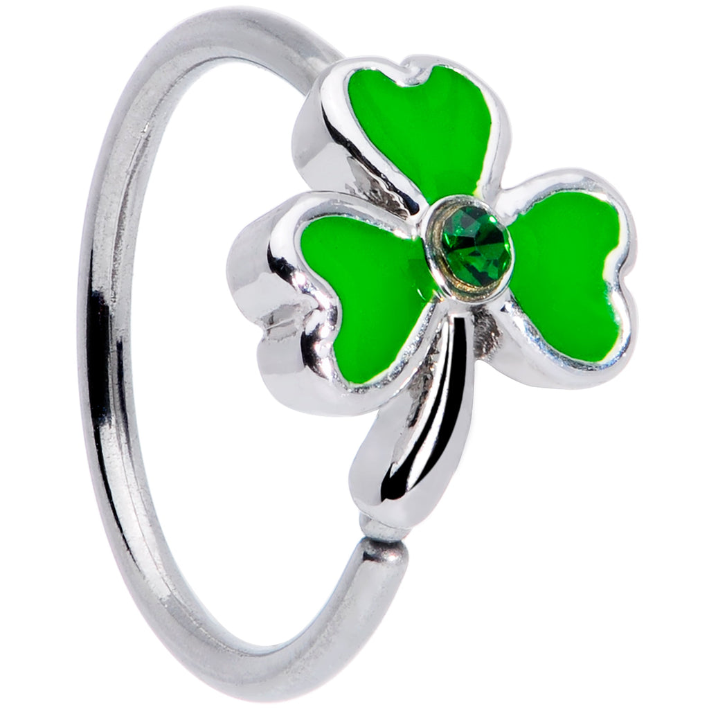 BodyCandy 20G 5/16 Black Gem Green Shamrock St Patricks Day Nose Hoop — main product shot