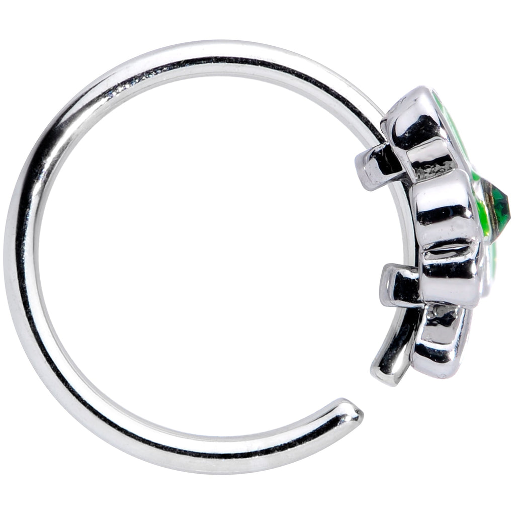 BodyCandy 20G 5/16 Black Gem Green Shamrock St Patricks Day Nose Hoop — detail close-up