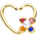 BodyCandy 16G 3/8 Pink Blue Gem Gold Tone Flower Heart Right Closure Ring — main product shot