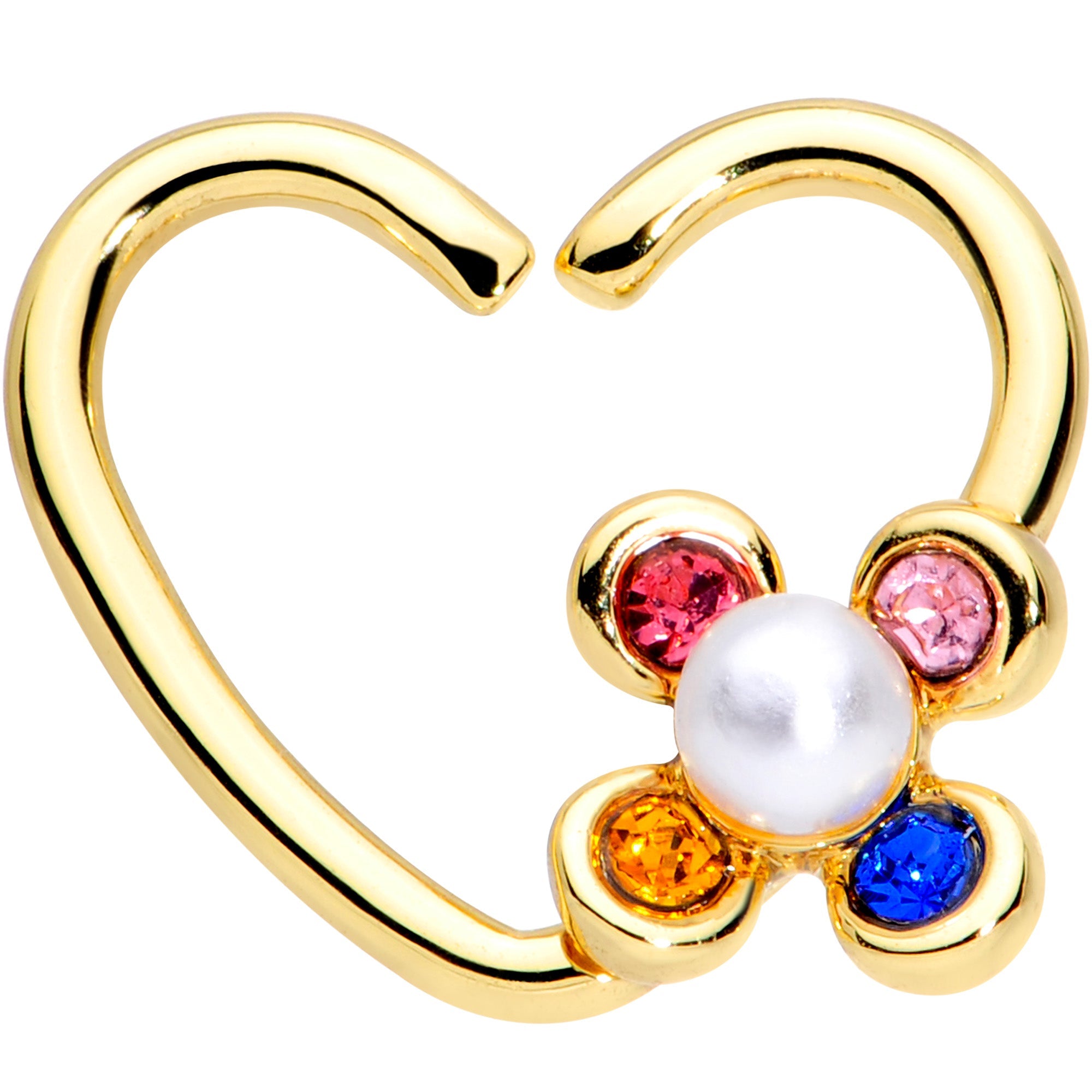 BodyCandy 16G 3/8 Pink Blue Gem Gold Tone Flower Heart Right Closure Ring — main product shot