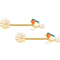 BodyCandy 14G 5/8 Clear Blue Gem Gold Tone Perch Bird Barbell Nipple Set — main product shot