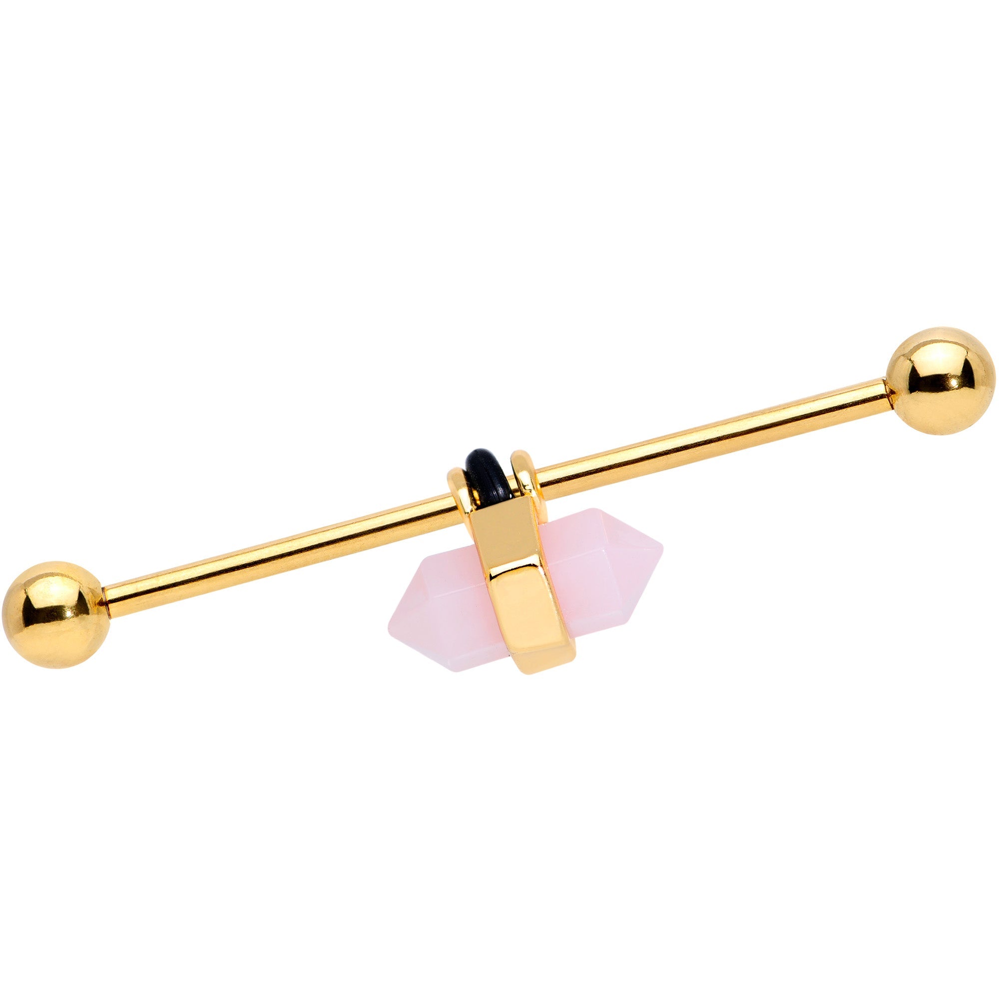 BodyCandy 14G Gold Tone Pink Gem Industrial Barbell 38mm — main product shot