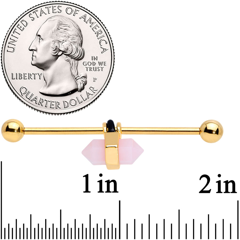 BodyCandy 14G Gold Tone Pink Gem Industrial Barbell 38mm — lifestyle context