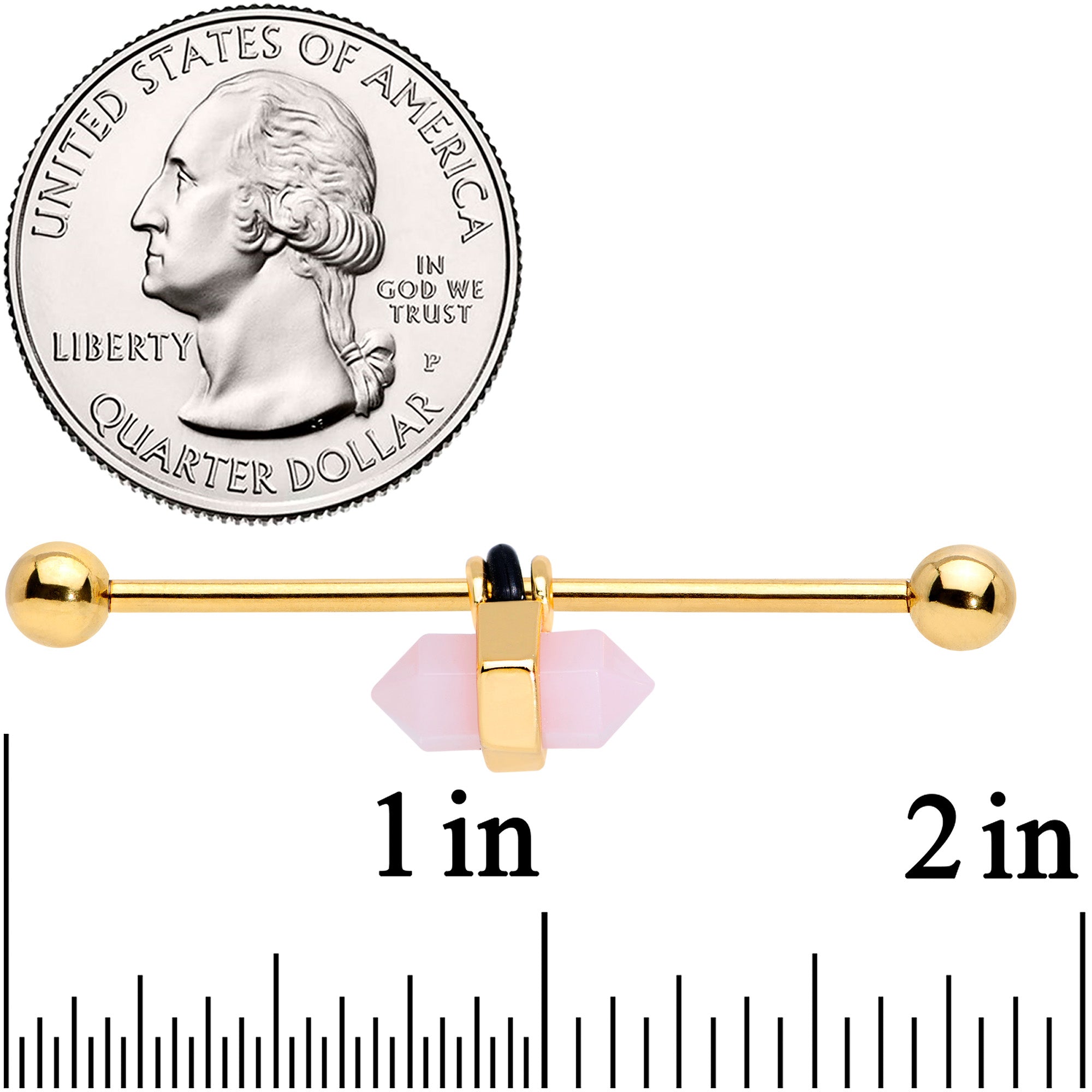 BodyCandy 14G Gold Tone Pink Gem Industrial Barbell 38mm — lifestyle context