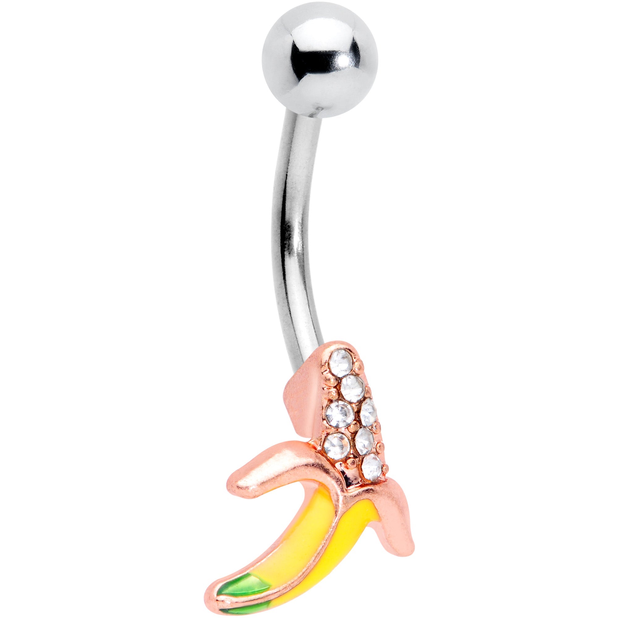 BodyCandy Clear CZ Gem Rose Gold Tone Glam Banana Belly Ring — main product shot