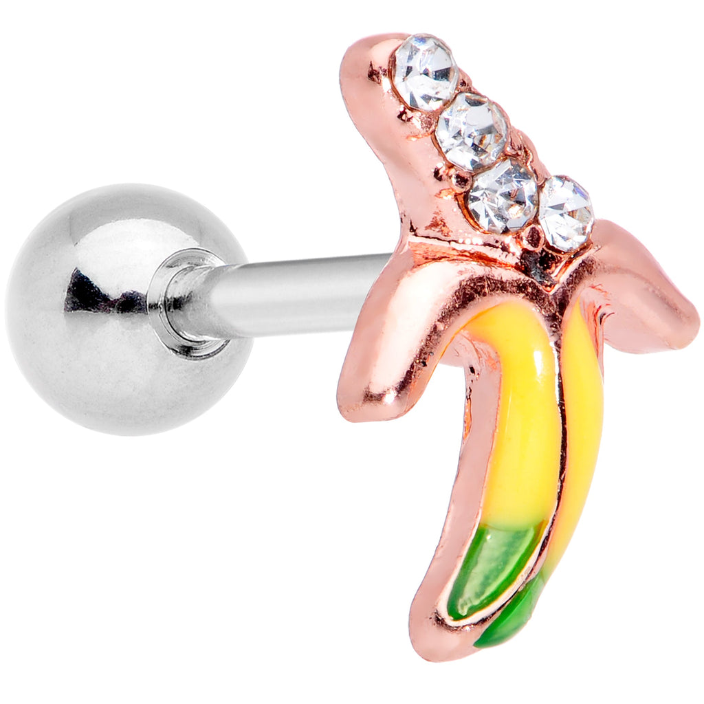 BodyCandy 16G 1/4 Clear CZ Gem Rose Gold Tone Glam Banana Cartilage Tragus — main product shot