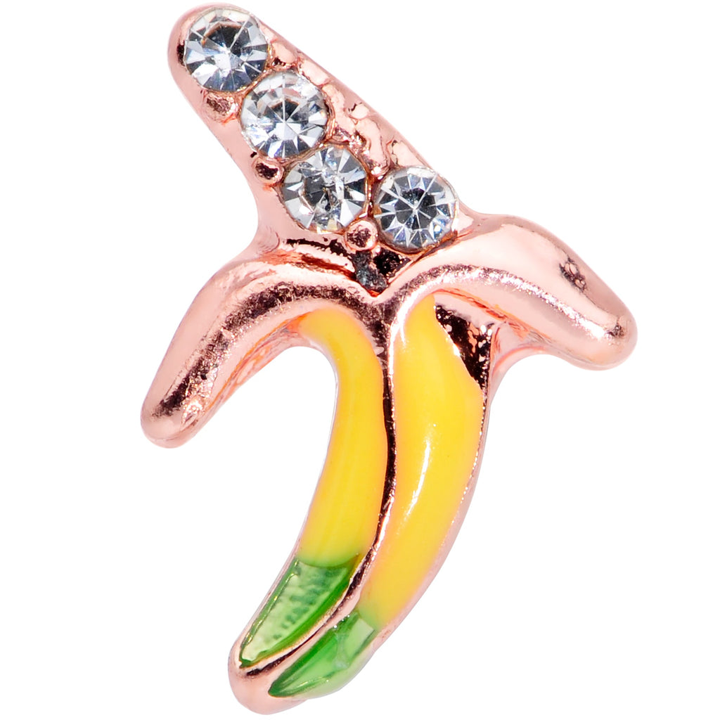 BodyCandy 16G 1/4 Clear CZ Gem Rose Gold Tone Glam Banana Cartilage Tragus — detail close-up