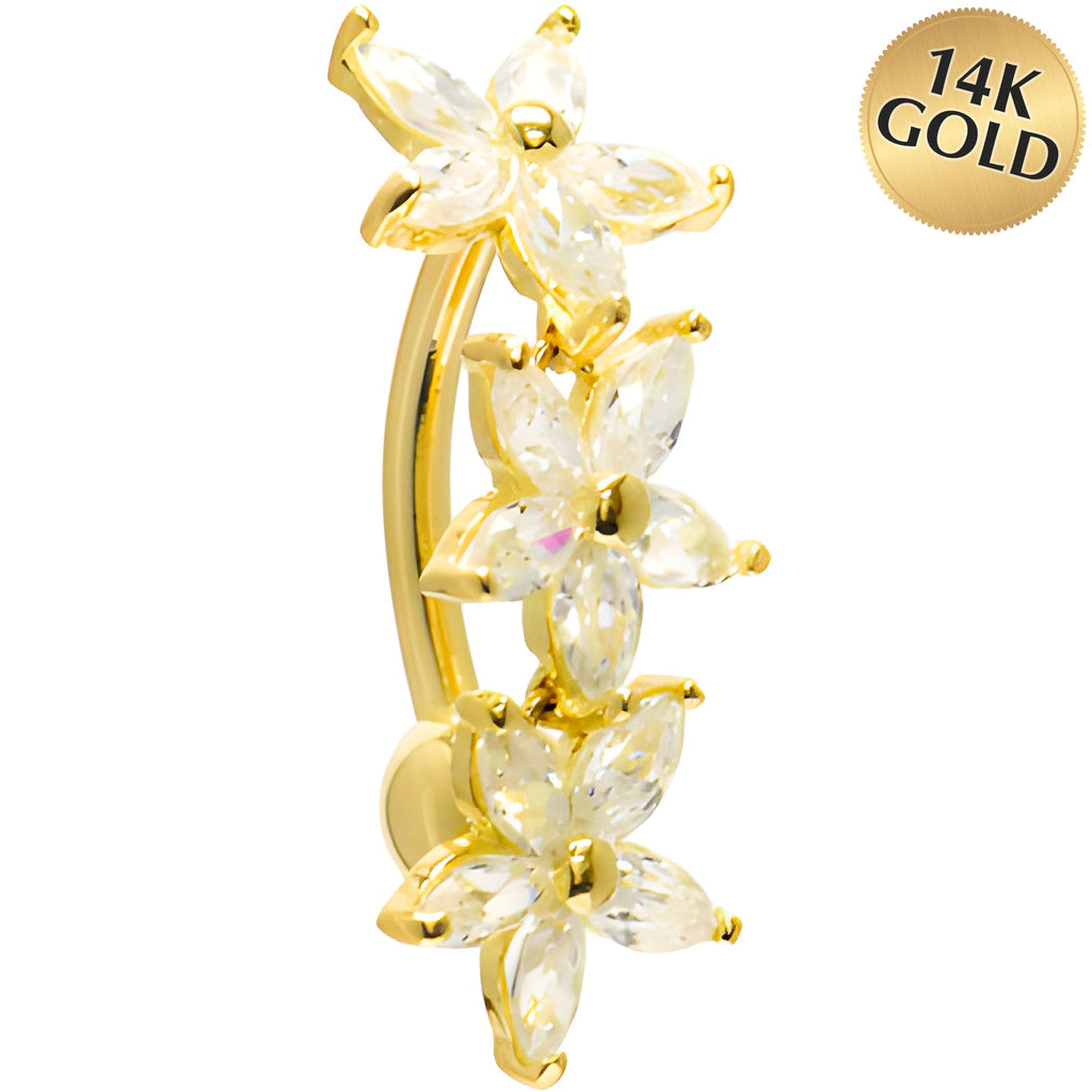 BodyCandy 16G Solid 14K Yellow Gold Top Mount Cubic Zirconia Lily Drop Belly Ring — main product shot