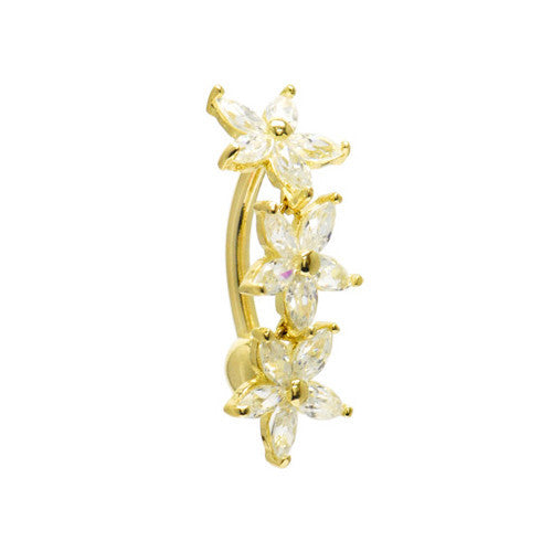 BodyCandy 16G Solid 14K Yellow Gold Top Mount Cubic Zirconia Lily Drop Belly Ring — lifestyle context