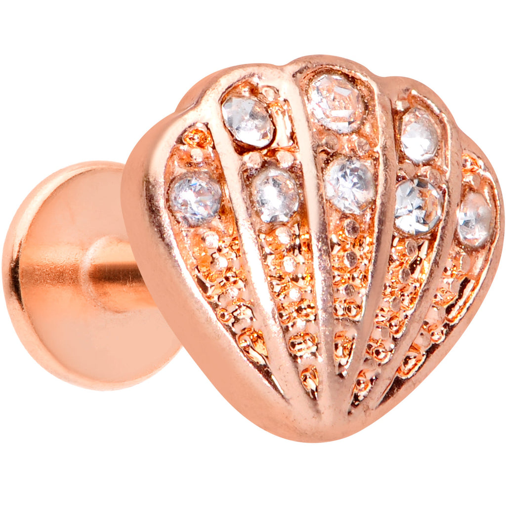 BodyCandy 16G 1/4 Clear Gem Rose Gold Tone Shell Labret Monroe Tragus — main product shot