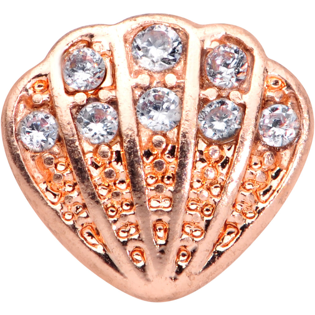 BodyCandy 16G 1/4 Clear Gem Rose Gold Tone Shell Labret Monroe Tragus — detail close-up
