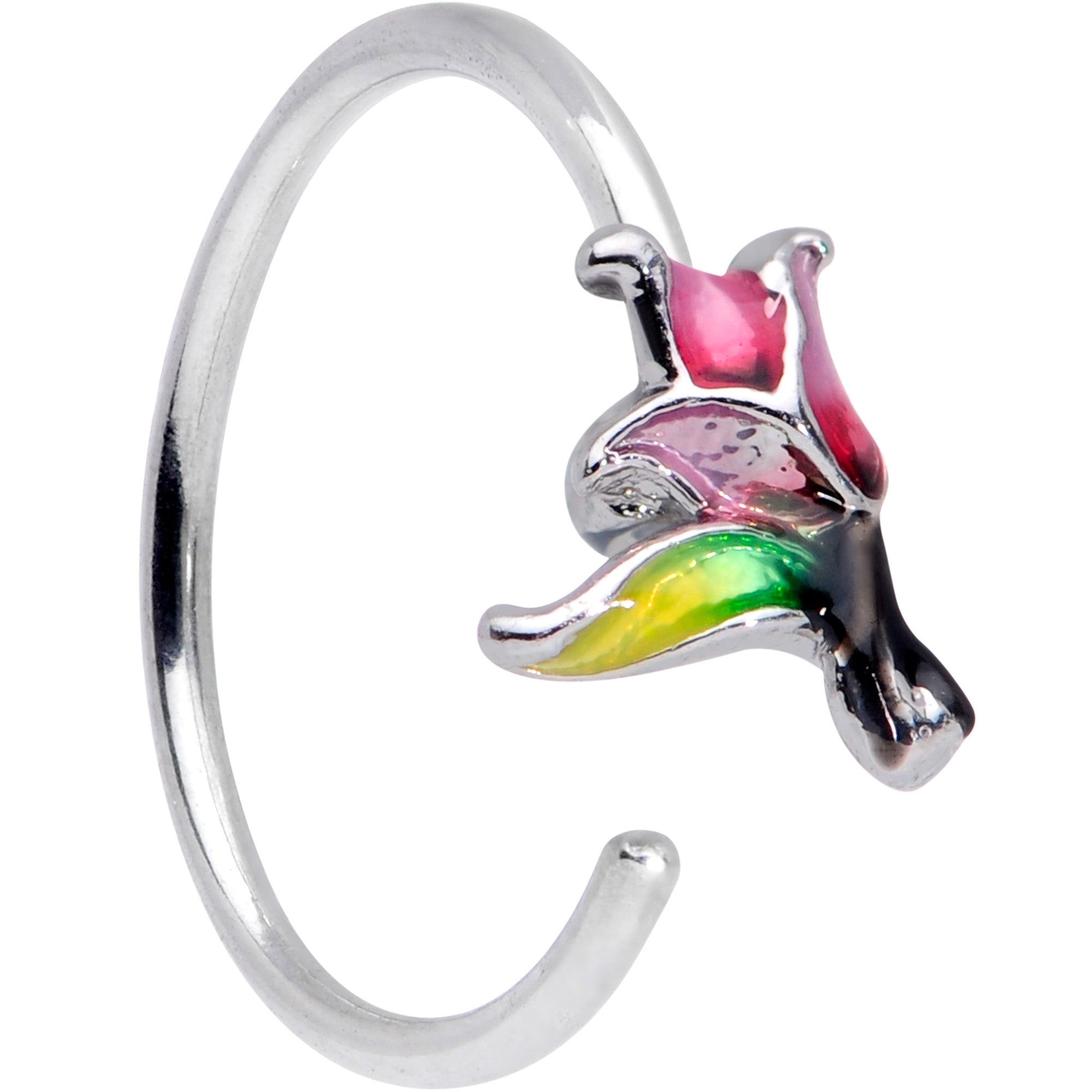 BodyCandy 20G 1/4 Green Purple Tropical Flower Nose Hoop — main product shot