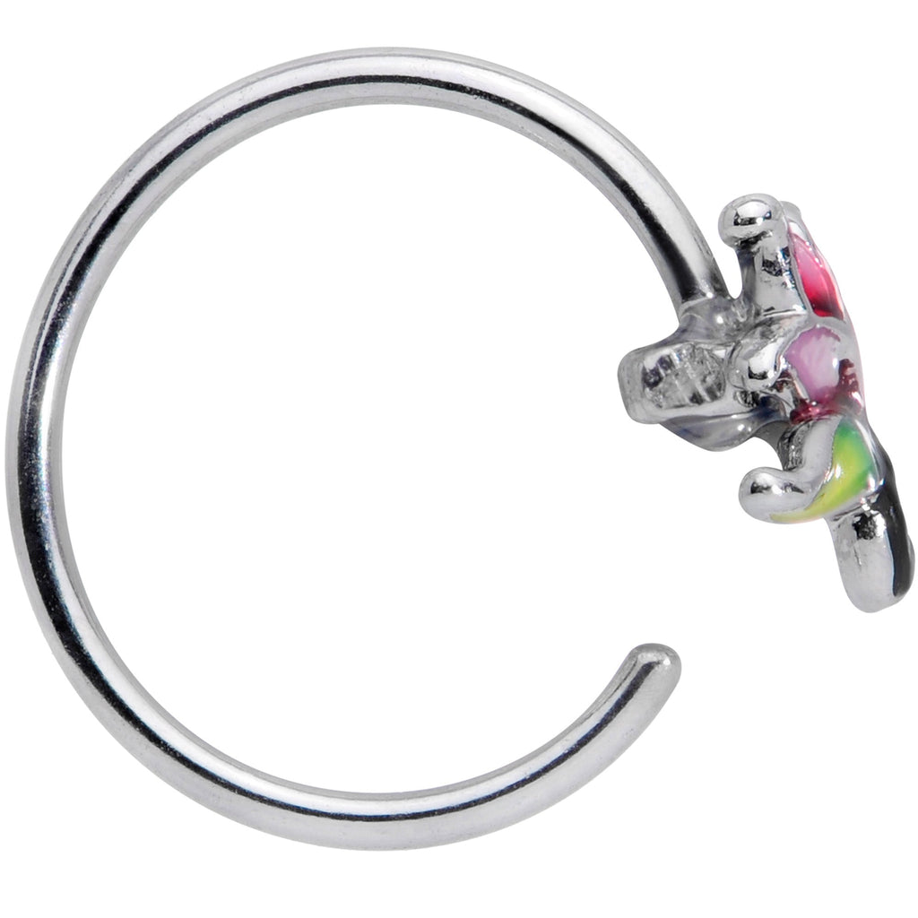 BodyCandy 20G 1/4 Green Purple Tropical Flower Nose Hoop — detail close-up