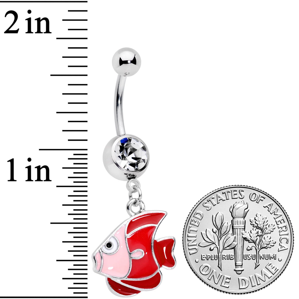 BodyCandy Clear Gem Nautical Angelfish Dangle Belly Ring — detail close-up