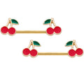 BodyCandy 14G 9/16 Gold Tone Charming Cherries Barbell Nipple Ring Set — main product shot