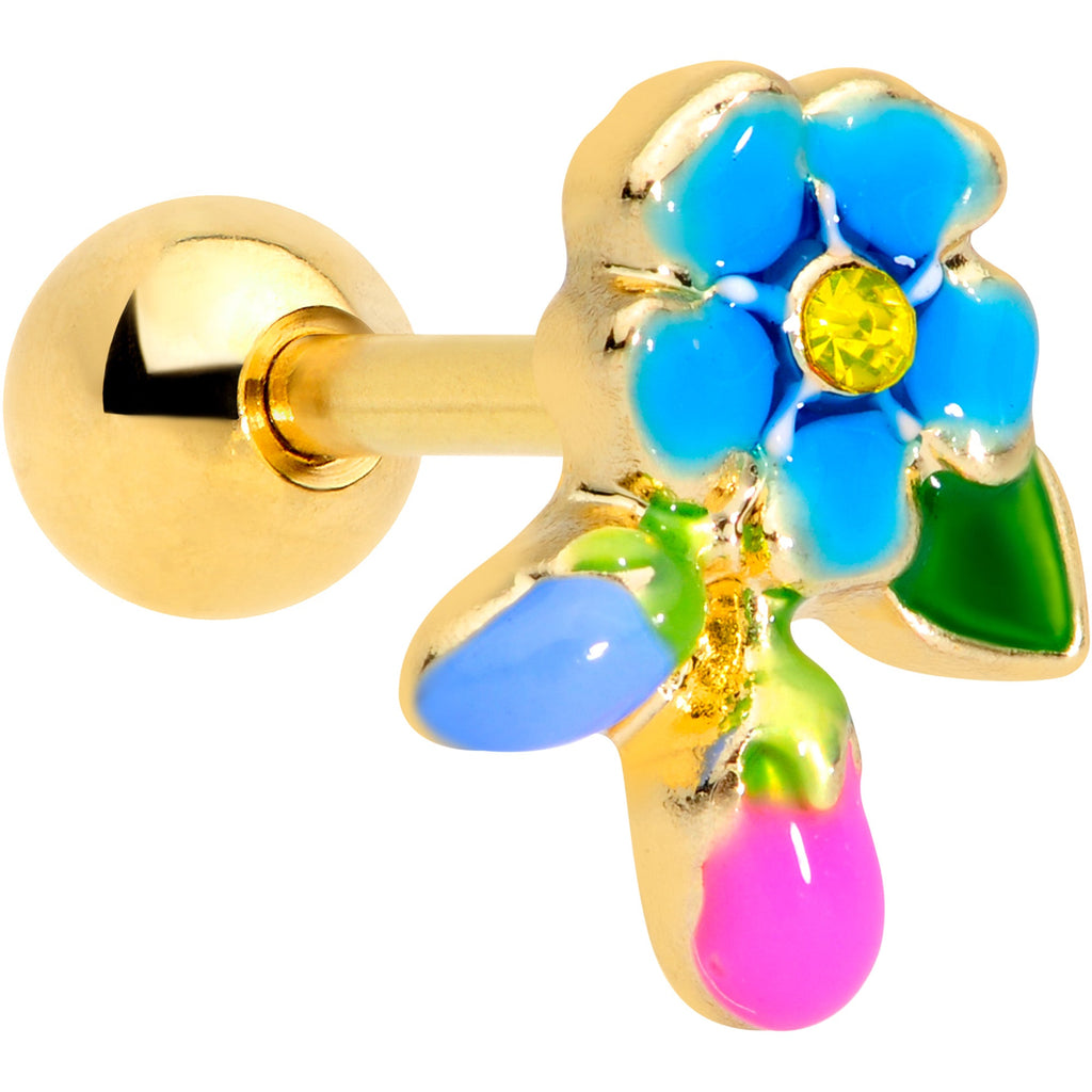 BodyCandy 16G 1/4 Yellow Gem Gold Tone Neon Flower Cartilage Tragus — main product shot
