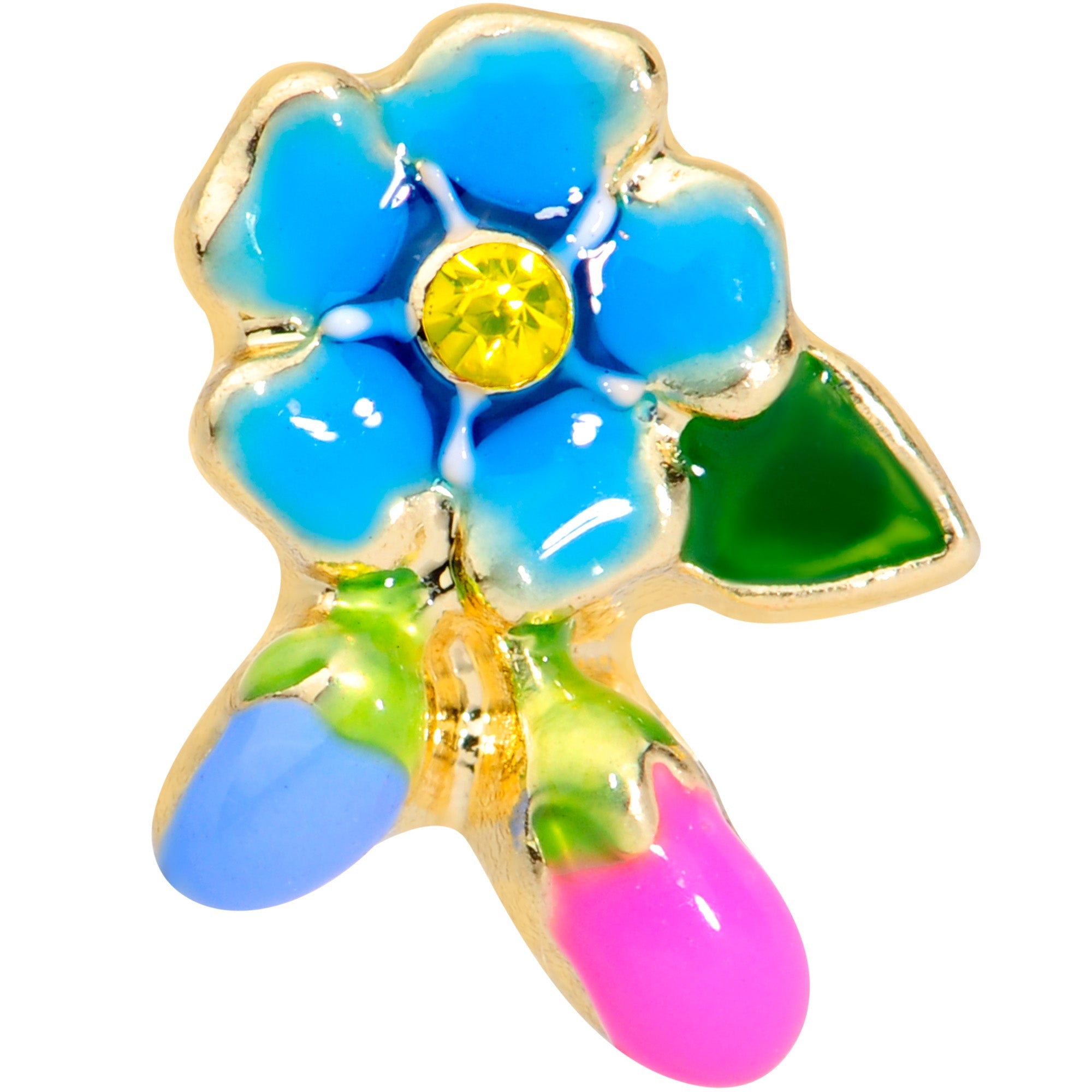 BodyCandy 16G 1/4 Yellow Gem Gold Tone Neon Flower Cartilage Tragus — detail close-up