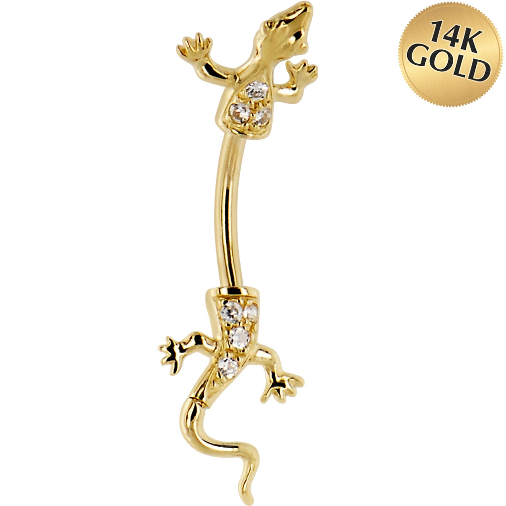 BodyCandy 16G Solid 14K Yellow Gold Cubic Zirconia LIZARD Belly Ring — main product shot