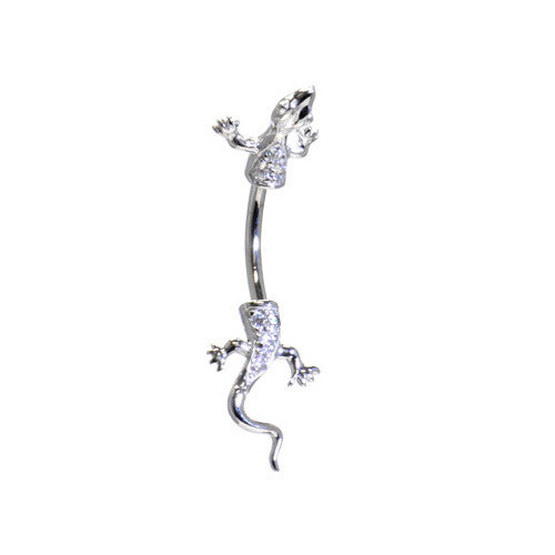 BodyCandy 16G Solid 14K White Gold Cubic Zirconia LIZARD Belly Ring — main product shot
