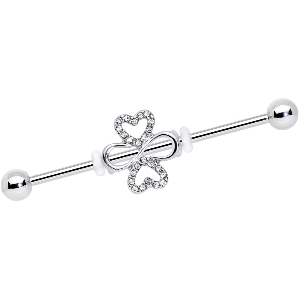BodyCandy 14G Clear Gem Heart Shamrock St Patricks Industrial Barbell 38mm — main product shot