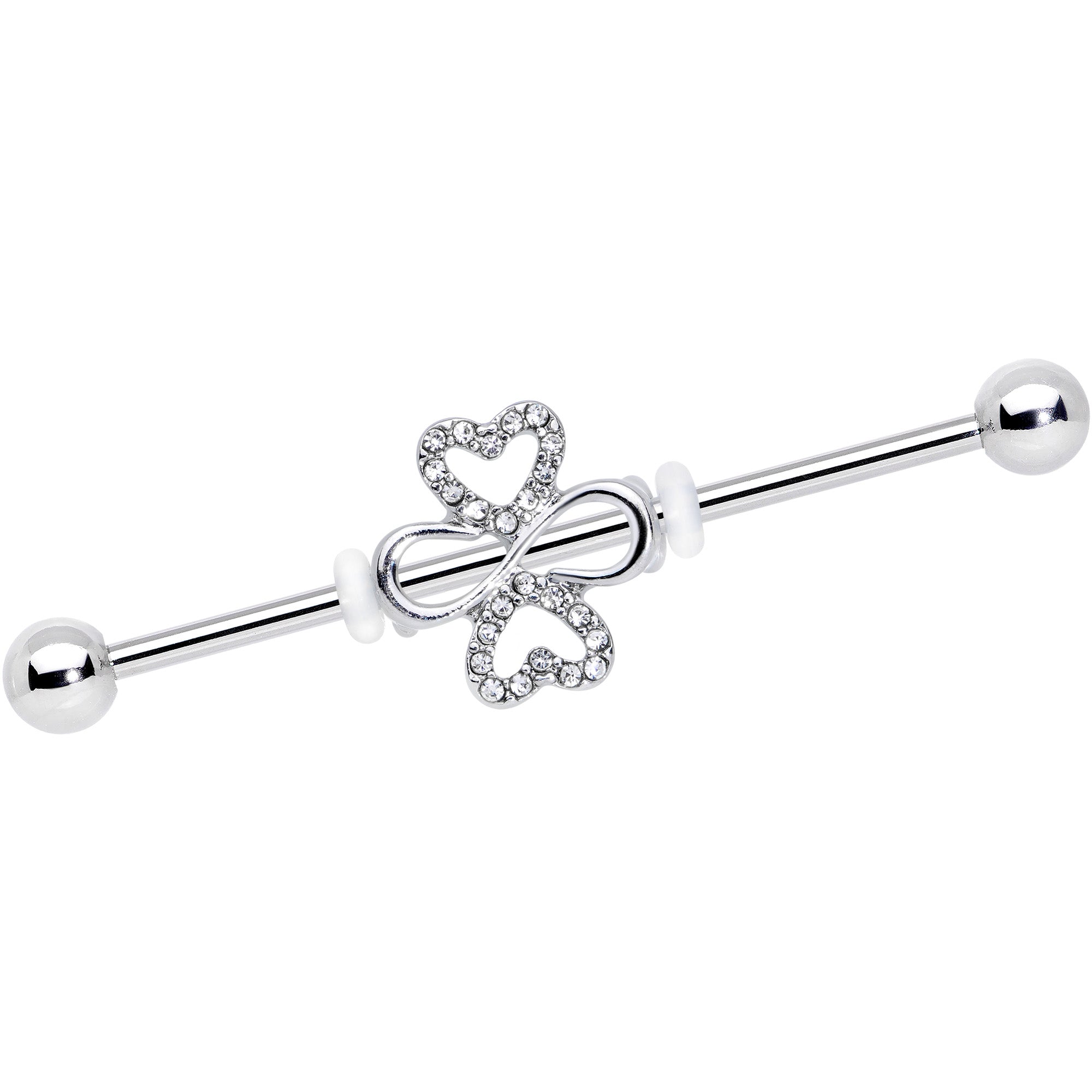 BodyCandy 14G Clear Gem Heart Shamrock St Patricks Industrial Barbell 38mm — main product shot