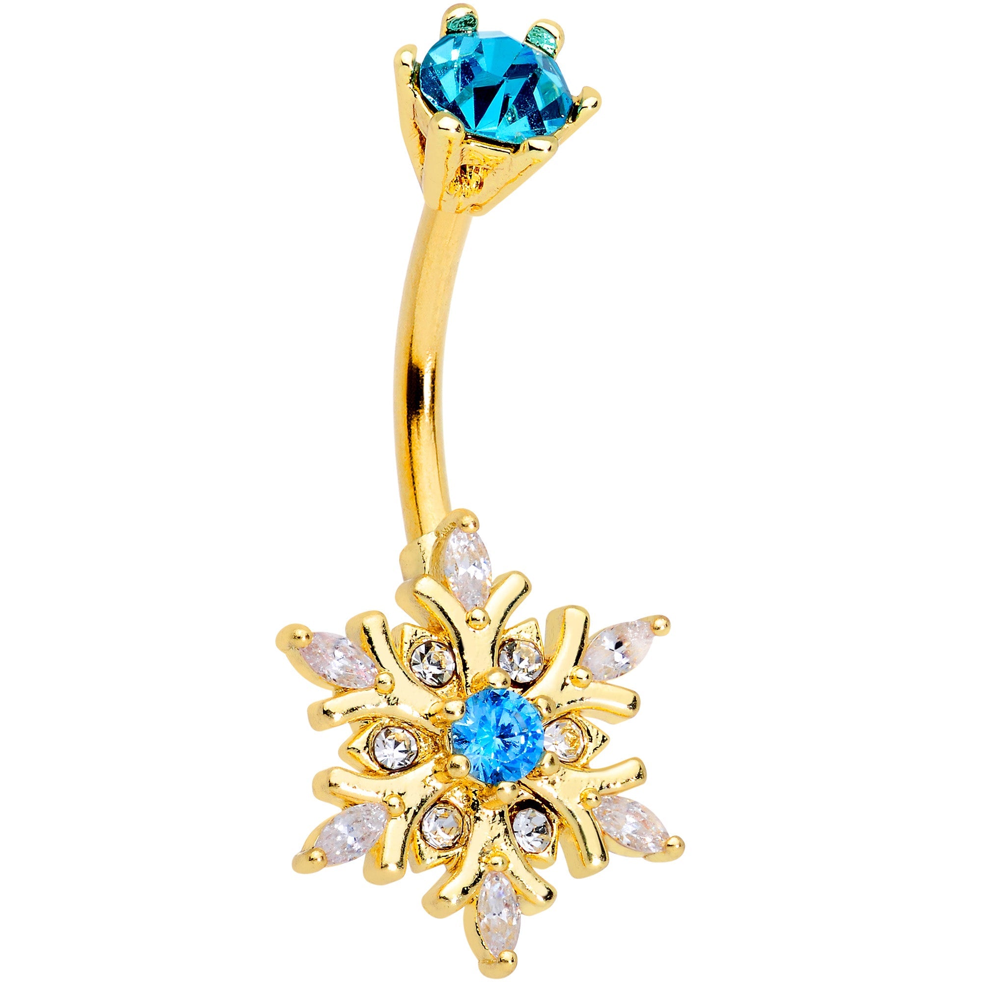 BodyCandy Blue CZ Gem Gold Tone Snowflake Christmas Belly Ring — main product shot