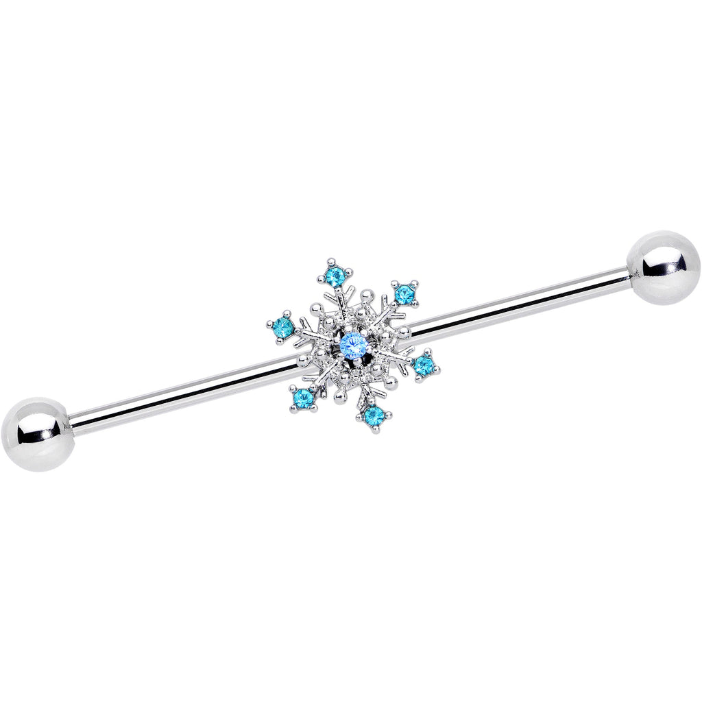 BodyCandy 14G Aqua Gem Snowflake Christmas Industrial Barbell 38mm — main product shot